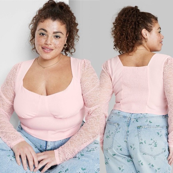 NWT Wild Fable Long Sleeve Lace Bustier Top Light Pink - Picture 4 of 6